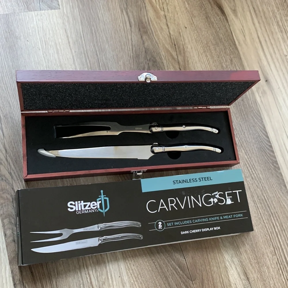 Slitzer Germany European Carving Knife Meat Fork Set Stainless Steel Gift Boxed
